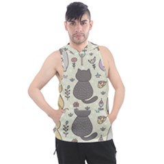 Funny Cartoon Cats Seamless Pattern  Men s Sleeveless Hoodie by Vaneshart