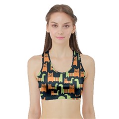 Seamless Pattern With Cats Sports Bra With Border by Vaneshart