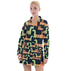 Seamless Pattern With Cats Women s Long Sleeve Casual Dress by Vaneshart