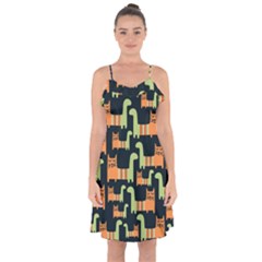 Seamless Pattern With Cats Ruffle Detail Chiffon Dress by Vaneshart