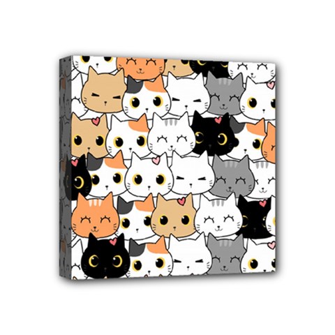 Cute Cat Kitten Cartoon Doodle Seamless Pattern Mini Canvas 4  X 4  (stretched) by Vaneshart