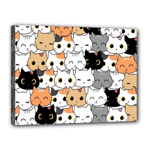 Cute Cat Kitten Cartoon Doodle Seamless Pattern Canvas 16  X 12  (stretched) by Vaneshart