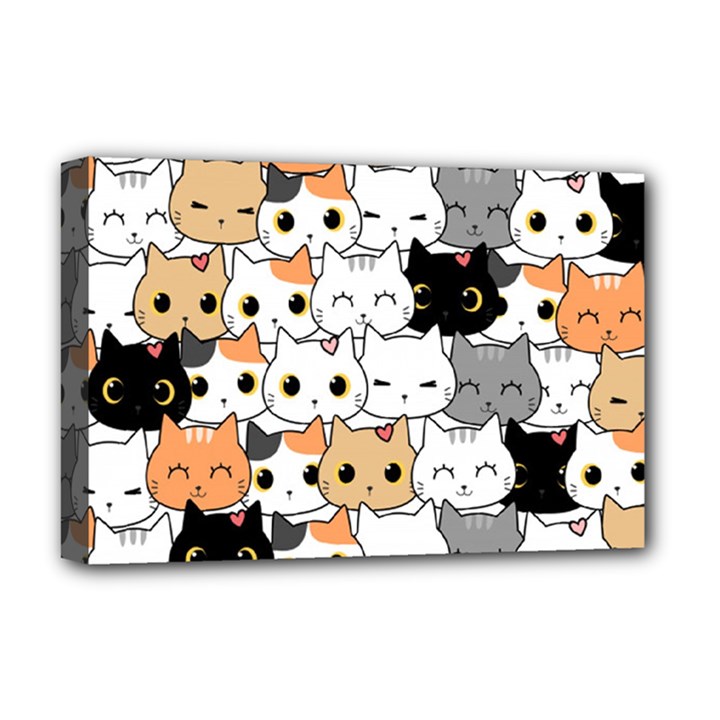 Cute Cat Kitten Cartoon Doodle Seamless Pattern Deluxe Canvas 18  x 12  (Stretched)