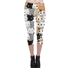 Cute Cat Kitten Cartoon Doodle Seamless Pattern Capri Leggings  by Vaneshart