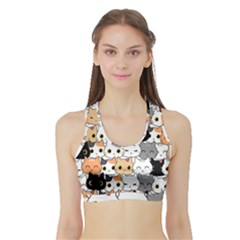 Cute Cat Kitten Cartoon Doodle Seamless Pattern Sports Bra With Border by Vaneshart