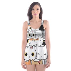 Cute Cat Kitten Cartoon Doodle Seamless Pattern Skater Dress Swimsuit by Vaneshart