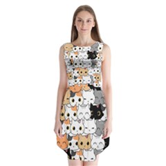 Cute Cat Kitten Cartoon Doodle Seamless Pattern Sleeveless Chiffon Dress   by Vaneshart