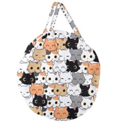 Cute Cat Kitten Cartoon Doodle Seamless Pattern Giant Round Zipper Tote by Vaneshart