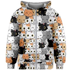 Cute Cat Kitten Cartoon Doodle Seamless Pattern Kids  Zipper Hoodie Without Drawstring by Vaneshart