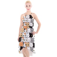 Cute Cat Kitten Cartoon Doodle Seamless Pattern High-low Halter Chiffon Dress  by Vaneshart