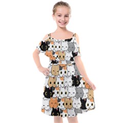 Cute Cat Kitten Cartoon Doodle Seamless Pattern Kids  Cut Out Shoulders Chiffon Dress by Vaneshart