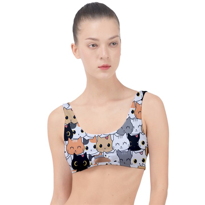 Cute Cat Kitten Cartoon Doodle Seamless Pattern The Little Details Bikini Top