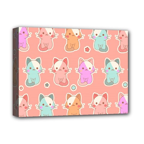 Cute Kawaii Kittens Seamless Pattern Deluxe Canvas 16  X 12  (stretched)  by Vaneshart