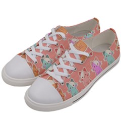 Cute Kawaii Kittens Seamless Pattern Women s Low Top Canvas Sneakers by Vaneshart