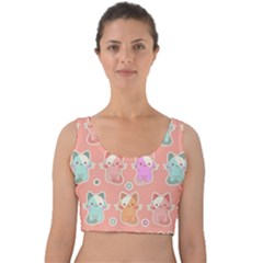 Cute Kawaii Kittens Seamless Pattern Velvet Crop Top