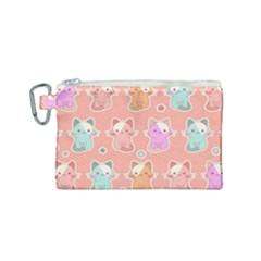 Cute Kawaii Kittens Seamless Pattern Canvas Cosmetic Bag (small) by Vaneshart