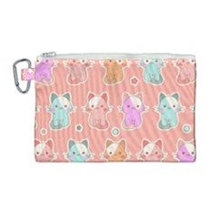 Cute Kawaii Kittens Seamless Pattern Canvas Cosmetic Bag (large) by Vaneshart