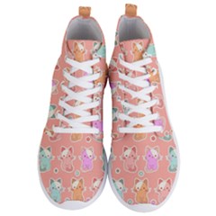 Cute Kawaii Kittens Seamless Pattern Men s Lightweight High Top Sneakers by Vaneshart