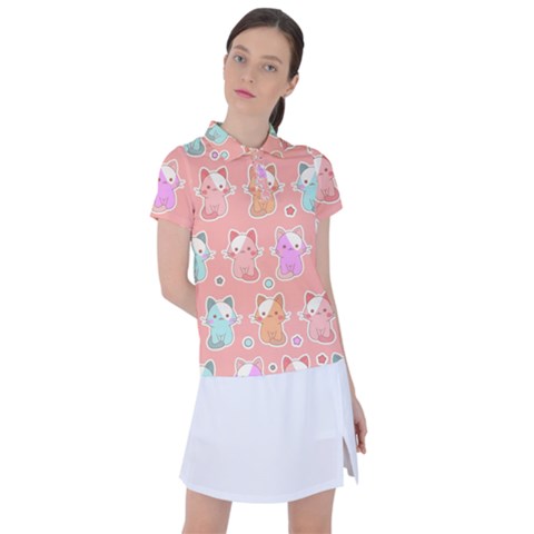 Cute Kawaii Kittens Seamless Pattern Women s Polo Tee by Vaneshart