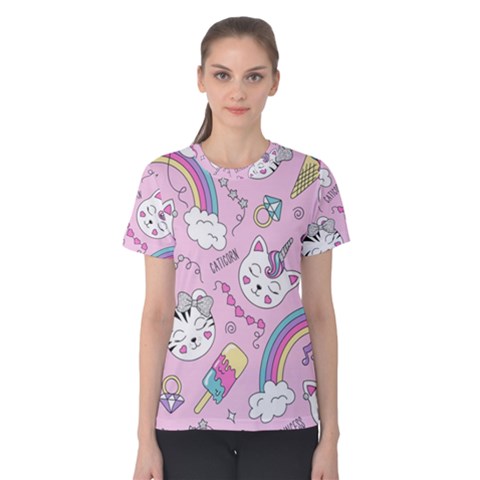 Beautiful Cute Animals Pattern Pink Women s Cotton Tee by Vaneshart