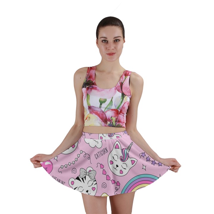 Beautiful Cute Animals Pattern Pink Mini Skirt