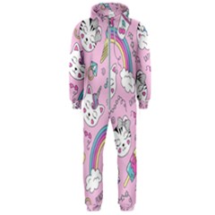 Beautiful Cute Animals Pattern Pink Hooded Jumpsuit (men)  by Vaneshart