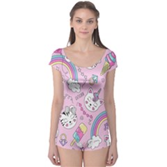 Beautiful Cute Animals Pattern Pink Boyleg Leotard  by Vaneshart