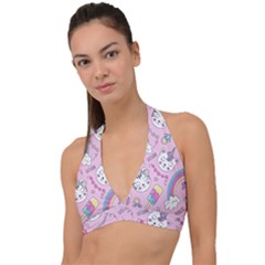 Beautiful Cute Animals Pattern Pink Halter Plunge Bikini Top by Vaneshart