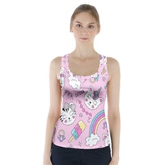 Beautiful Cute Animals Pattern Pink Racer Back Sports Top by Vaneshart