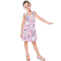 Beautiful Cute Animals Pattern Pink Kids  Sleeveless Dress by Vaneshart