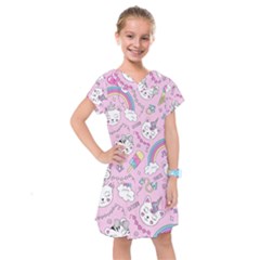 Beautiful Cute Animals Pattern Pink Kids  Drop Waist Dress by Vaneshart