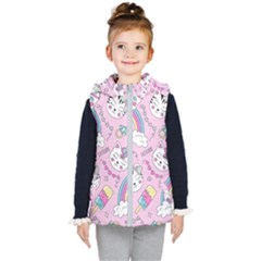 Beautiful Cute Animals Pattern Pink Kids  Hooded Puffer Vest by Vaneshart