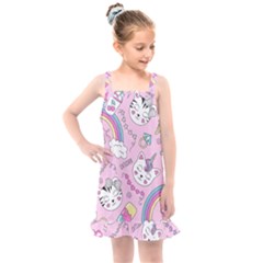 Beautiful Cute Animals Pattern Pink Kids  Overall Dress by Vaneshart