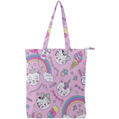 Beautiful Cute Animals Pattern Pink Double Zip Up Tote Bag by Vaneshart