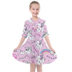 Beautiful Cute Animals Pattern Pink Kids  All Frills Chiffon Dress by Vaneshart