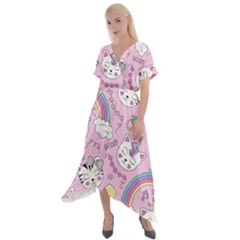 Beautiful Cute Animals Pattern Pink Cross Front Sharkbite Hem Maxi Dress by Vaneshart