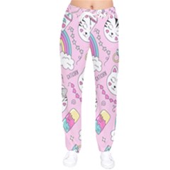 Beautiful Cute Animals Pattern Pink Women Velvet Drawstring Pants by Vaneshart