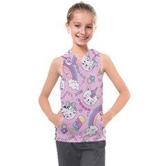 Beautiful Cute Animals Pattern Pink Kids  Sleeveless Hoodie by Vaneshart