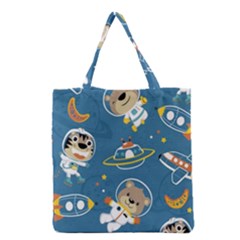 Seamless Pattern Funny Astronaut Outer Space Transportation Grocery Tote Bag by Vaneshart