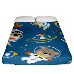 Seamless Pattern Funny Astronaut Outer Space Transportation Fitted Sheet (california King Size) by Vaneshart