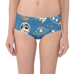 Seamless Pattern Funny Astronaut Outer Space Transportation Mid-waist Bikini Bottoms