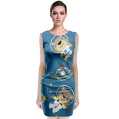 Seamless Pattern Funny Astronaut Outer Space Transportation Classic Sleeveless Midi Dress by Vaneshart