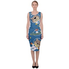 Seamless Pattern Funny Astronaut Outer Space Transportation Sleeveless Pencil Dress by Vaneshart