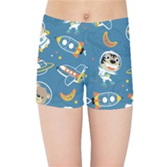 Seamless Pattern Funny Astronaut Outer Space Transportation Kids  Sports Shorts by Vaneshart