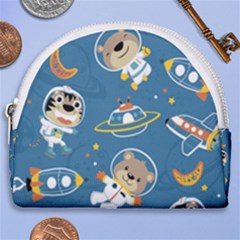 Seamless Pattern Funny Astronaut Outer Space Transportation Horseshoe Style Canvas Pouch