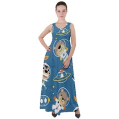 Seamless Pattern Funny Astronaut Outer Space Transportation Empire Waist Velour Maxi Dress by Vaneshart