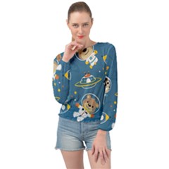 Seamless Pattern Funny Astronaut Outer Space Transportation Banded Bottom Chiffon Top by Vaneshart