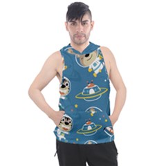 Seamless Pattern Funny Astronaut Outer Space Transportation Men s Sleeveless Hoodie by Vaneshart