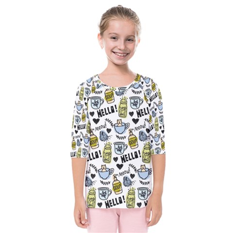 Everyday Things Pattern Kids  Quarter Sleeve Raglan Tee by Vaneshart