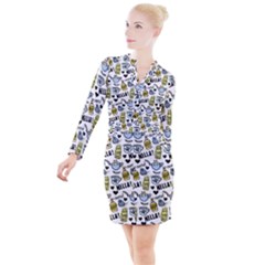 Everyday Things Pattern Button Long Sleeve Dress by Vaneshart